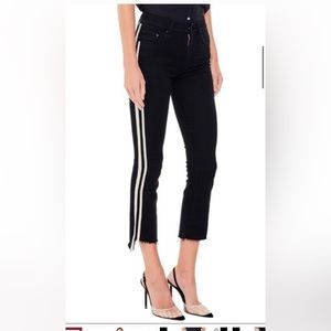 MOTHER Insider Crop Step Hem Striped Black Jeans